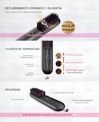 HairGlide Pro™: Cepillo Alisador Eléctrico Inalámbrico Freshglow